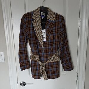 Future Collective Kahlana Barfield Plaid Blazer with Belt, XXS